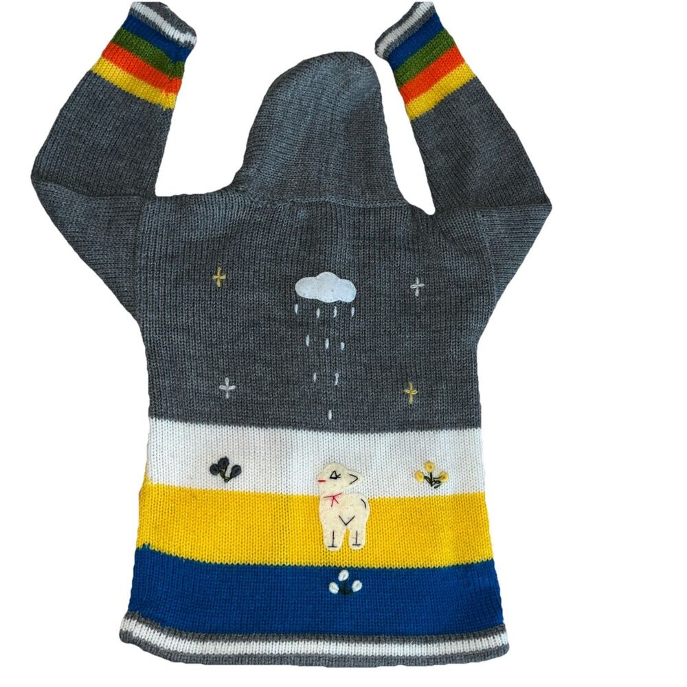 Handmade Kids Hooded Zip Sweater Size 5-7 Years Farm Chicken Llama Rabbit - Picture 7 of 8